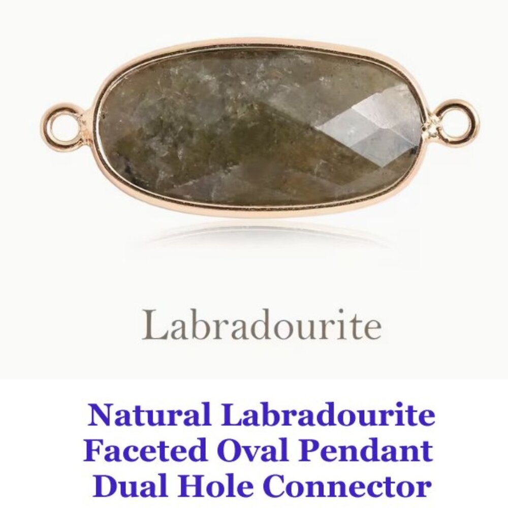  Natural  Labradorite Faceted Oval Pendant  Dual Hole Connector